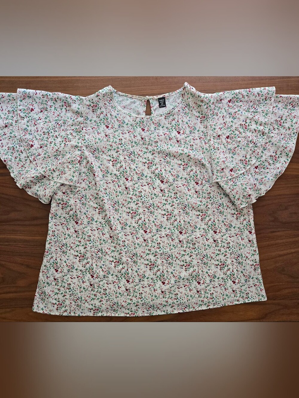 Ditsy Floral Flutter Sleeve Blouse Cottagecore Plus Size 2XL